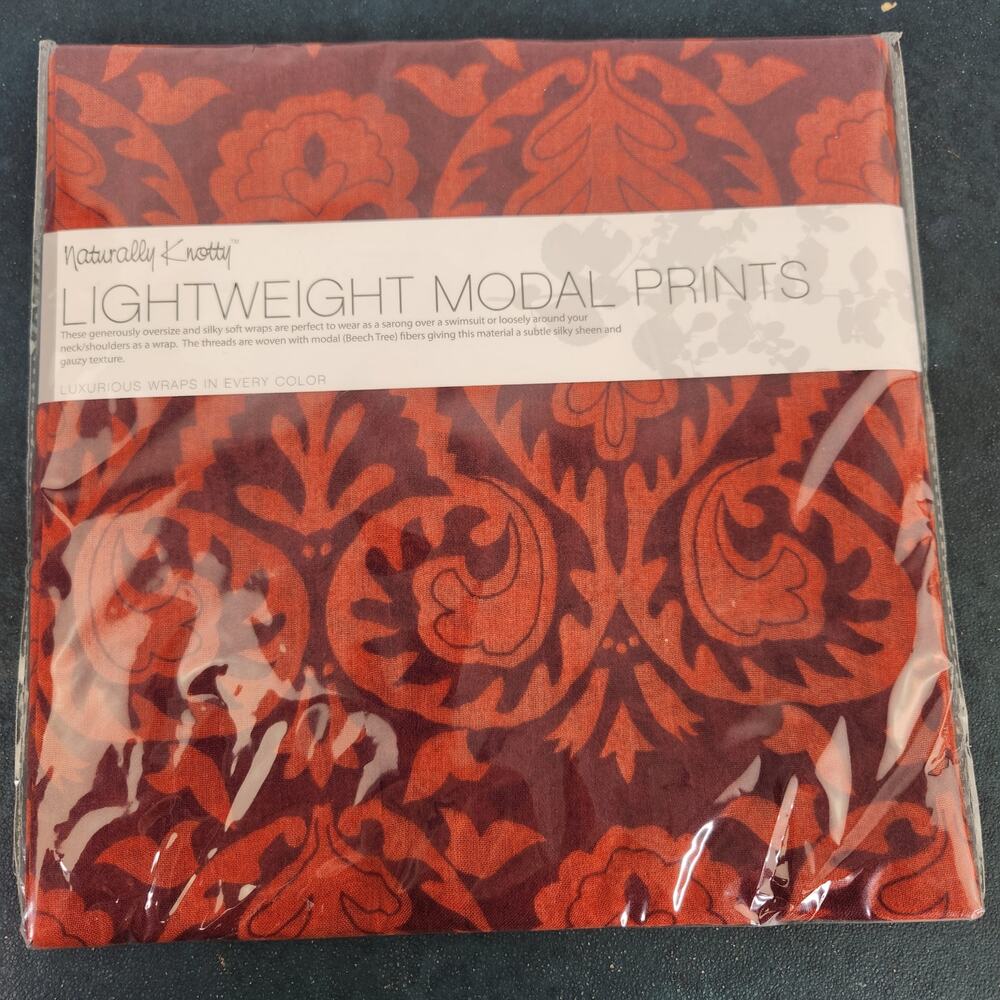 Naturally Knotty 100% Viscose Damaski Print Orange wrap 43" X 78"
